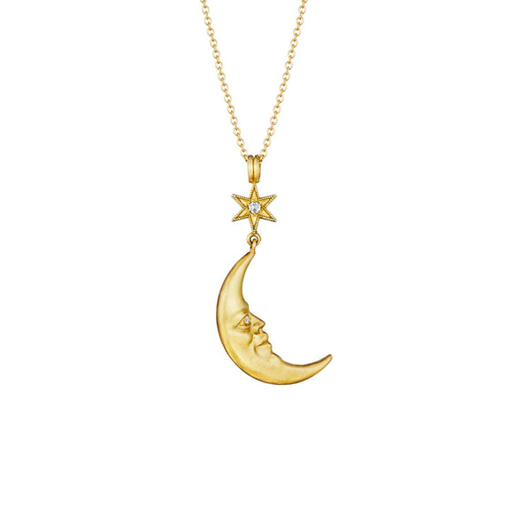 14k 18k gold women's men's crescent moon pendant necklace 1